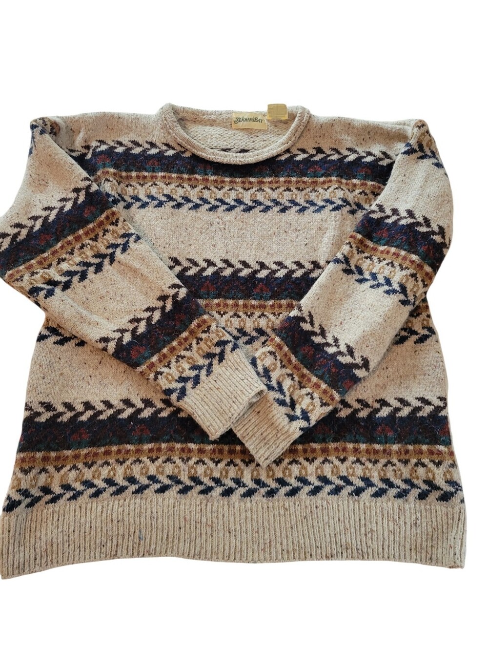 Vintage St. John’s Bay Fair Isle Knit Sweater Beige Earth Tone cabin Crewneck XL - Picture 3 of 9
